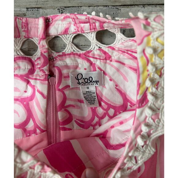 Vintage Lilly Pulitzer Flamingo Eyelet Top Back Zip sz 10 - Picture 3 of 4
